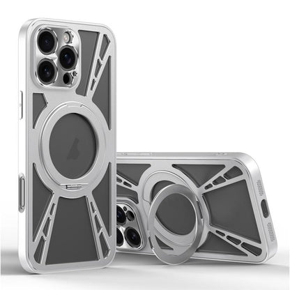 For iPhone 16 Pro Max Cooling Hollow Metal Holder MagSafe Phone Case(Silver) - iPhone 16 Pro Max Cases by buy2fix | Online Shopping UK | buy2fix