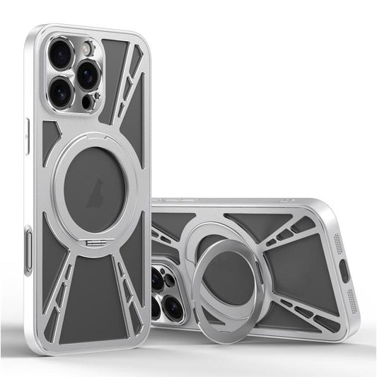 For iPhone 16 Pro Max Cooling Hollow Metal Holder MagSafe Phone Case(Silver) - iPhone 16 Pro Max Cases by buy2fix | Online Shopping UK | buy2fix