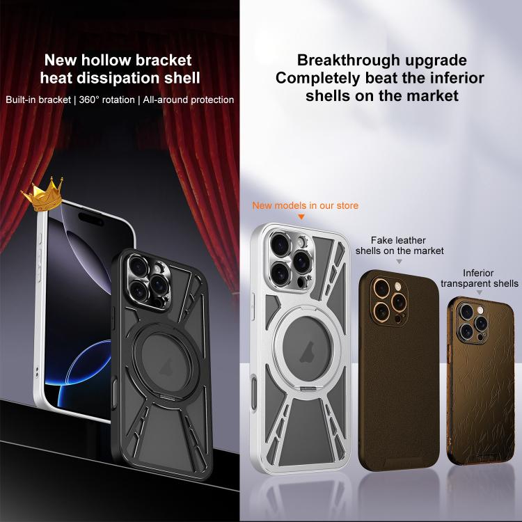 For iPhone 16 Pro Cooling Hollow Metal Holder MagSafe Phone Case(Silver) - iPhone 16 Pro Cases by buy2fix | Online Shopping UK | buy2fix