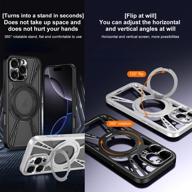 For iPhone 16 Pro Cooling Hollow Metal Holder MagSafe Phone Case(Silver) - iPhone 16 Pro Cases by buy2fix | Online Shopping UK | buy2fix