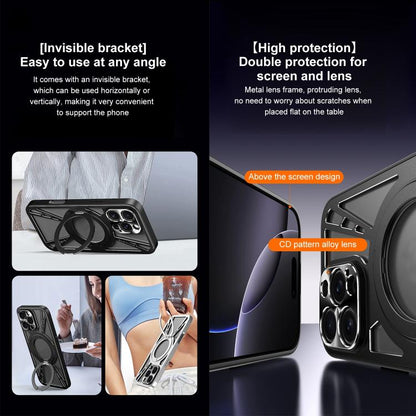 For iPhone 14 Pro Max Cooling Hollow Metal Holder MagSafe Phone Case(Black) - iPhone 14 Pro Max Cases by buy2fix | Online Shopping UK | buy2fix