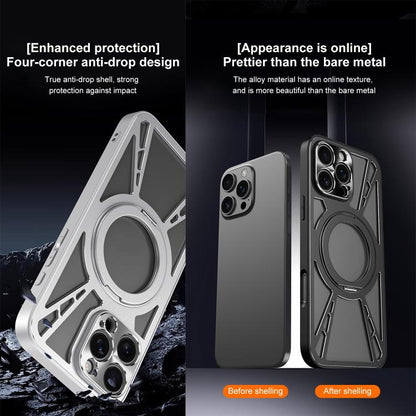 For iPhone 16 Pro Cooling Hollow Metal Holder MagSafe Phone Case(Black) - iPhone 16 Pro Cases by buy2fix | Online Shopping UK | buy2fix