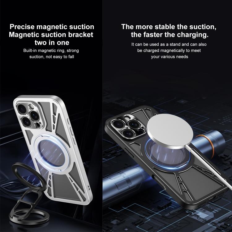 For iPhone 16 Pro Cooling Hollow Metal Holder MagSafe Phone Case(Black) - iPhone 16 Pro Cases by buy2fix | Online Shopping UK | buy2fix