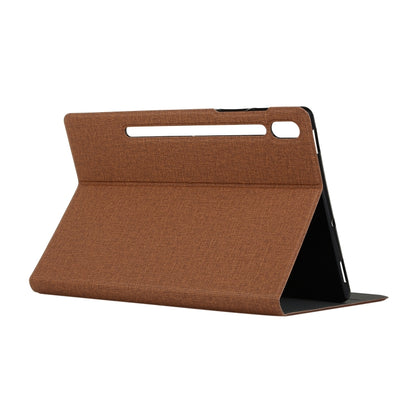 For Samsung Galaxy Tab S8+ / Tab S8 Plus / Tab S7 FE / Tab S7+ / T970 Fabric Texture Horizontal Flip PU Leather Case with Holder(Brown) by buy2fix