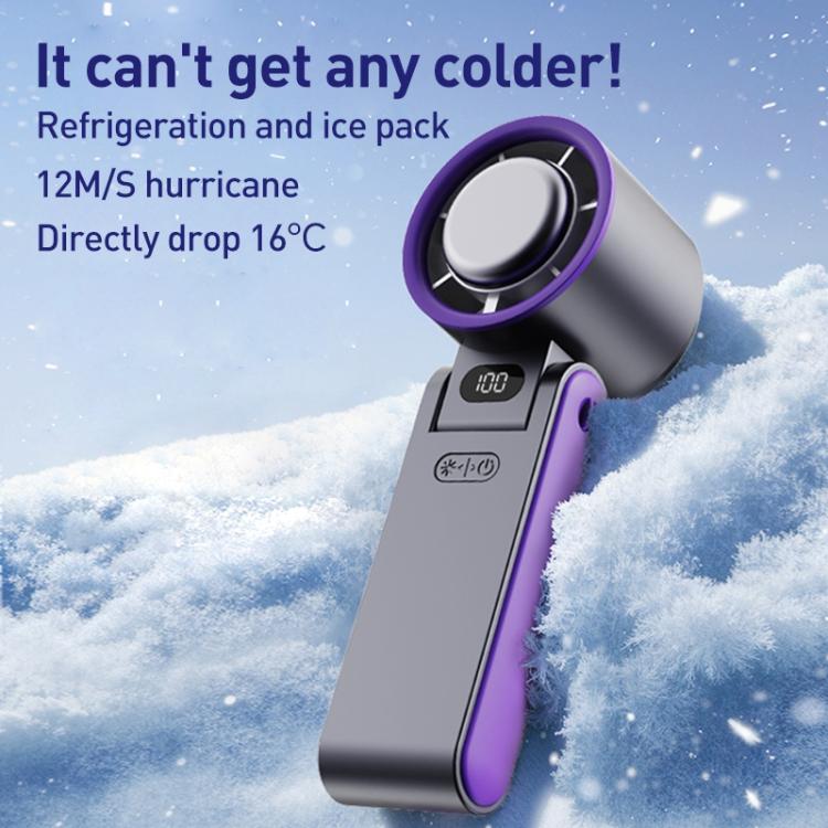 Y19 Smart Ice Compress Folding Handheld Fan(Dark Grey Purple) - Electric Fans by buy2fix | Online Shopping UK | buy2fix