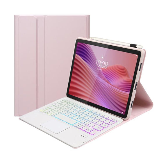 For Lenovo Tab 10.1 / ZhaoYang K10C 10.1 AM29-AS Ultra-thin Detachable Backlight Bluetooth Keyboard Leather Tablet Case with Touchpad(Pink White)