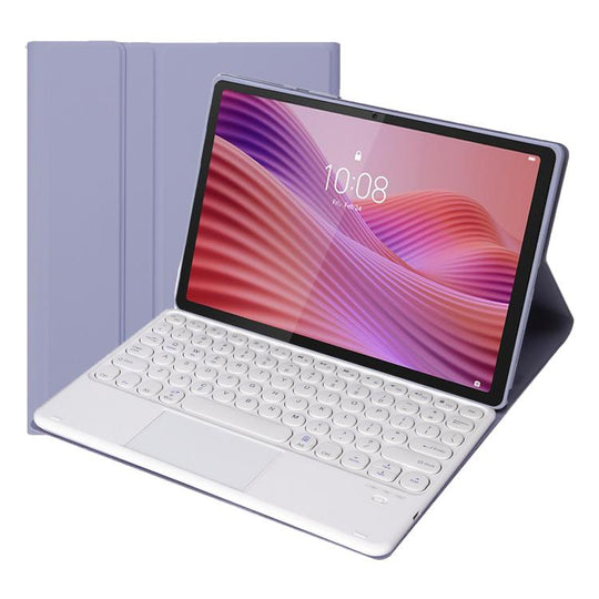 For Lenovo Tab 10.1 / ZhaoYang K10C 10.1 YAM29-A Ultra-thin Detachable Round Keycap Bluetooth Keyboard Leather Tablet Case with Touchpad(Lavender White)