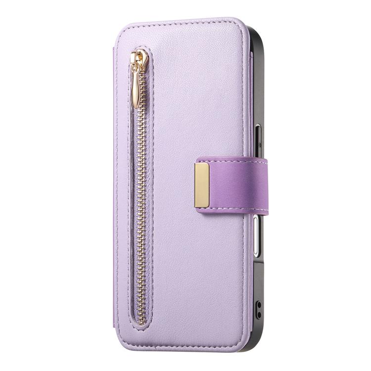For iPhone 16 Pro Max Ring Zipper Wallet RFID Blocking MagSafe Leather Phone Case(Purple) - iPhone 16 Pro Max Cases by buy2fix | Online Shopping UK | buy2fix
