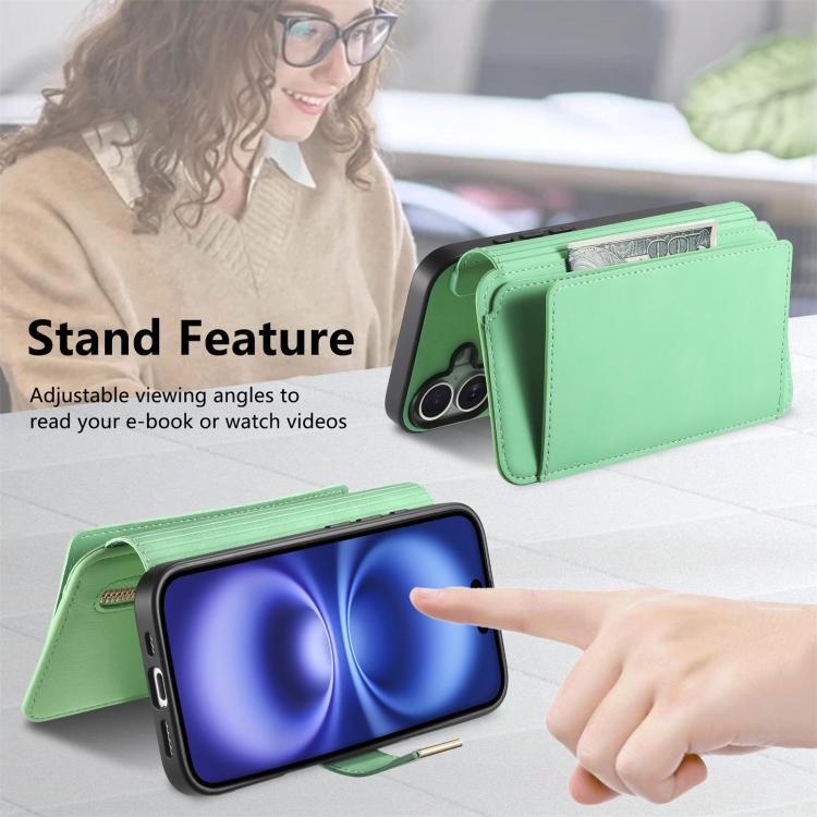 For iPhone 16 Pro Max Ring Zipper Wallet RFID Blocking MagSafe Leather Phone Case(Green) - iPhone 16 Pro Max Cases by buy2fix | Online Shopping UK | buy2fix