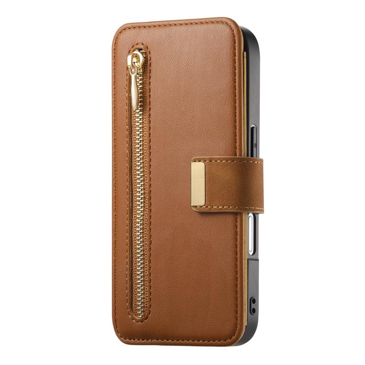 For iPhone 16 Pro Max Ring Zipper Wallet RFID Blocking MagSafe Leather Phone Case(Brown) - iPhone 16 Pro Max Cases by buy2fix | Online Shopping UK | buy2fix