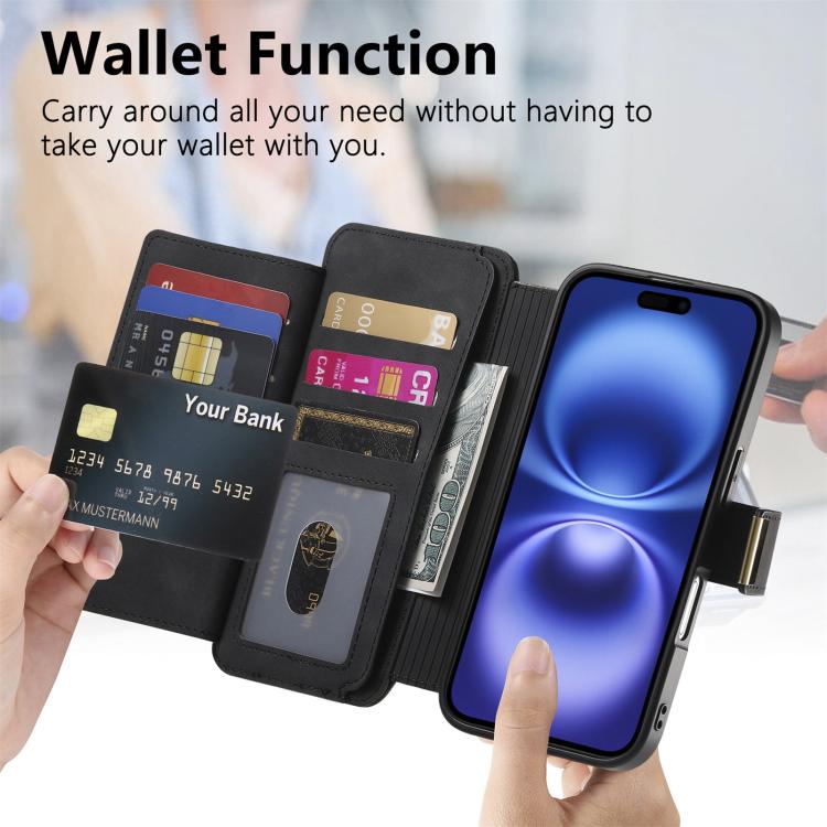 For iPhone 16 Pro Ring Zipper Wallet RFID Blocking MagSafe Leather Phone Case(Black) - iPhone 16 Pro Cases by buy2fix | Online Shopping UK | buy2fix