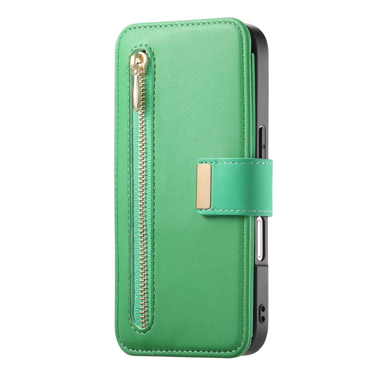 For iPhone 16 Pro Ring Zipper Wallet RFID Blocking MagSafe Leather Phone Case(Green) - iPhone 16 Pro Cases by buy2fix | Online Shopping UK | buy2fix