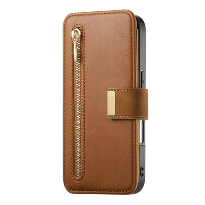 For iPhone 16 Pro Ring Zipper Wallet RFID Blocking MagSafe Leather Phone Case(Brown) - iPhone 16 Pro Cases by buy2fix | Online Shopping UK | buy2fix
