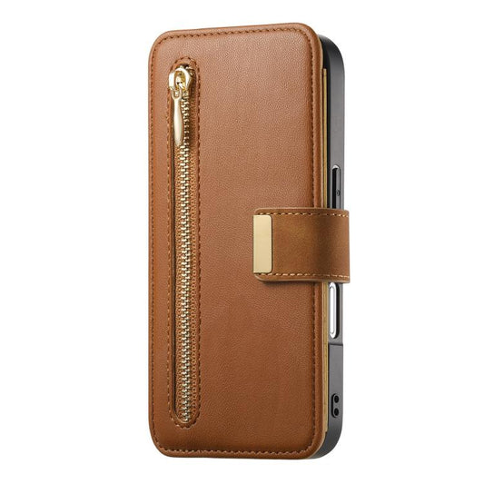 For iPhone 16 Pro Ring Zipper Wallet RFID Blocking MagSafe Leather Phone Case(Brown) - iPhone 16 Pro Cases by buy2fix | Online Shopping UK | buy2fix