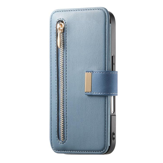 For iPhone 16 Plus Ring Zipper Wallet RFID Blocking MagSafe Leather Phone Case(Blue) - iPhone 16 Plus Cases by buy2fix | Online Shopping UK | buy2fix