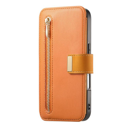 For iPhone 16 Ring Zipper Wallet RFID Blocking MagSafe Leather Phone Case(Orange) - iPhone 16 Cases by buy2fix | Online Shopping UK | buy2fix