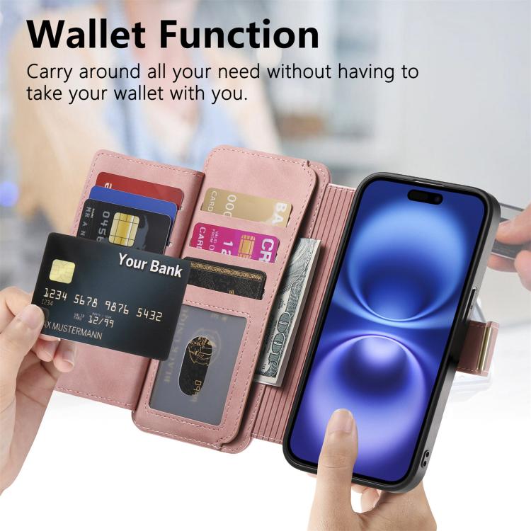 For iPhone 15 Pro Ring Zipper Wallet RFID Blocking MagSafe Leather Phone Case(Pink) - iPhone 15 Pro Cases by buy2fix | Online Shopping UK | buy2fix