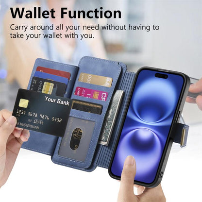For iPhone 15 Pro Ring Zipper Wallet RFID Blocking MagSafe Leather Phone Case(Blue) - iPhone 15 Pro Cases by buy2fix | Online Shopping UK | buy2fix