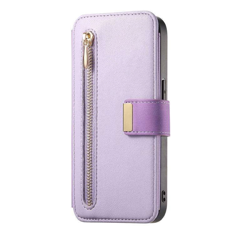 For iPhone 15 Pro Ring Zipper Wallet RFID Blocking MagSafe Leather Phone Case(Purple) - iPhone 15 Pro Cases by buy2fix | Online Shopping UK | buy2fix