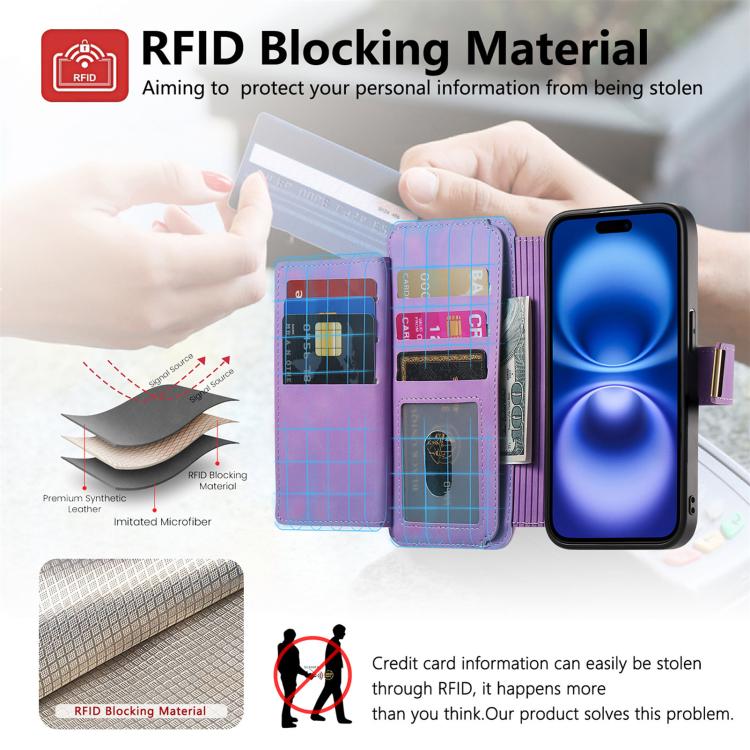 For iPhone 15 Pro Ring Zipper Wallet RFID Blocking MagSafe Leather Phone Case(Purple) - iPhone 15 Pro Cases by buy2fix | Online Shopping UK | buy2fix