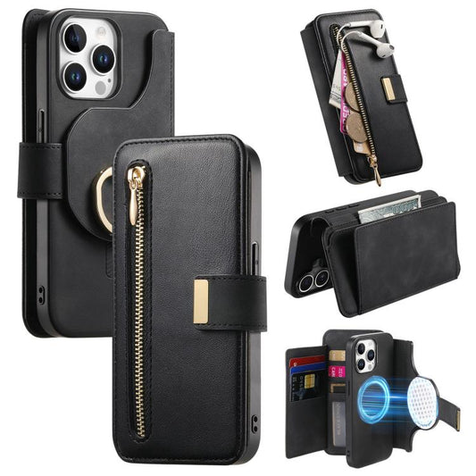For iPhone 15 Pro Ring Zipper Wallet RFID Blocking MagSafe Leather Phone Case(Black) - iPhone 15 Pro Cases by buy2fix | Online Shopping UK | buy2fix