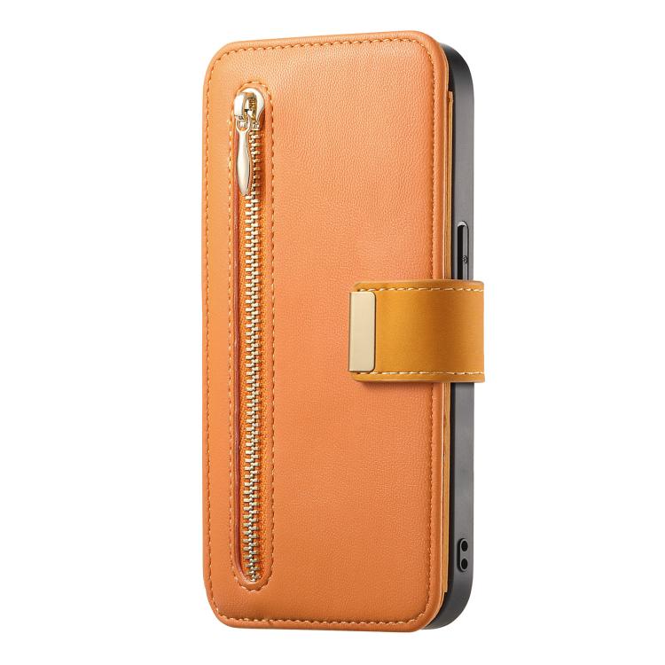 For iPhone 15 Pro Ring Zipper Wallet RFID Blocking MagSafe Leather Phone Case(Orange) - iPhone 15 Pro Cases by buy2fix | Online Shopping UK | buy2fix