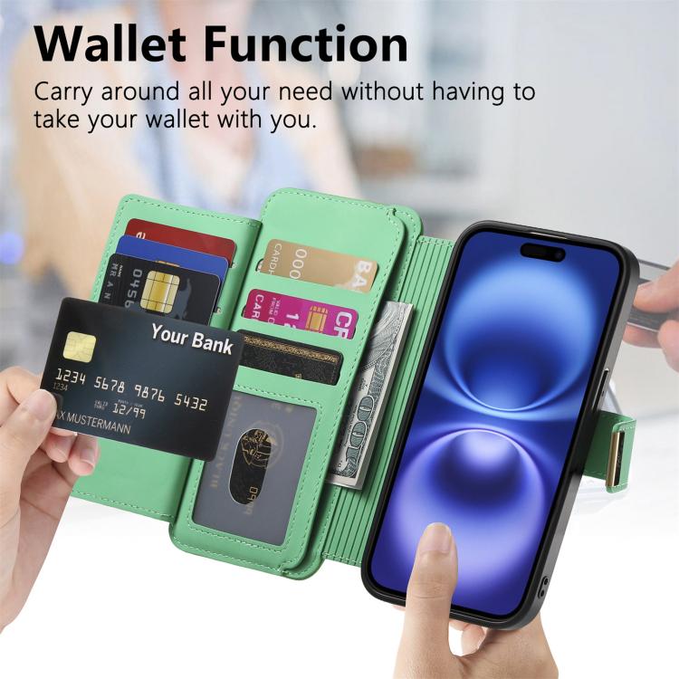 For iPhone 15 Pro Ring Zipper Wallet RFID Blocking MagSafe Leather Phone Case(Green) - iPhone 15 Pro Cases by buy2fix | Online Shopping UK | buy2fix