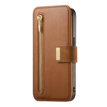 For iPhone 15 Pro Ring Zipper Wallet RFID Blocking MagSafe Leather Phone Case(Brown) - iPhone 15 Pro Cases by buy2fix | Online Shopping UK | buy2fix