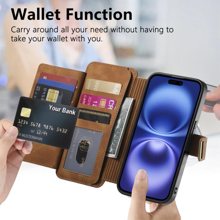 For iPhone 15 Pro Ring Zipper Wallet RFID Blocking MagSafe Leather Phone Case(Brown) - iPhone 15 Pro Cases by buy2fix | Online Shopping UK | buy2fix