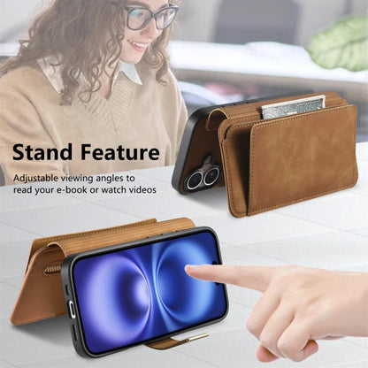 For iPhone 15 Pro Ring Zipper Wallet RFID Blocking MagSafe Leather Phone Case(Brown) - iPhone 15 Pro Cases by buy2fix | Online Shopping UK | buy2fix