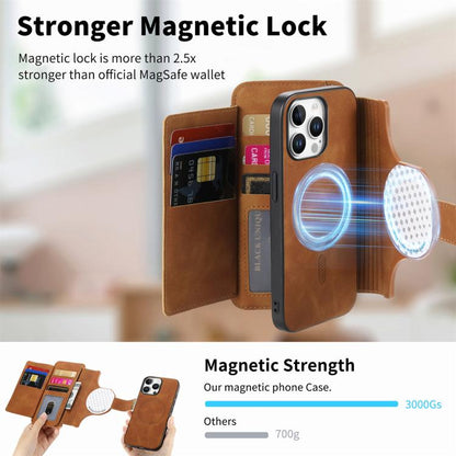 For iPhone 15 Pro Ring Zipper Wallet RFID Blocking MagSafe Leather Phone Case(Brown) - iPhone 15 Pro Cases by buy2fix | Online Shopping UK | buy2fix
