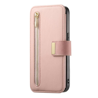 For iPhone 14 Ring Zipper Wallet RFID Blocking MagSafe Leather Phone Case(Pink) - iPhone 14 Cases by buy2fix | Online Shopping UK | buy2fix