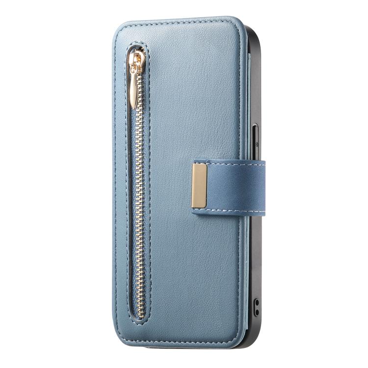 For iPhone 14 Ring Zipper Wallet RFID Blocking MagSafe Leather Phone Case(Blue) - iPhone 14 Cases by buy2fix | Online Shopping UK | buy2fix