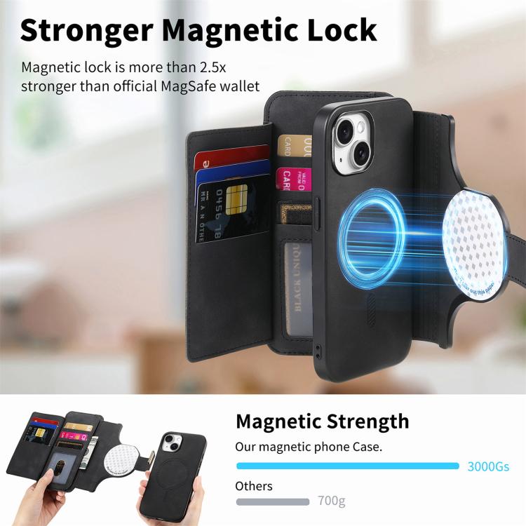 For iPhone 14 Ring Zipper Wallet RFID Blocking MagSafe Leather Phone Case(Black) - iPhone 14 Cases by buy2fix | Online Shopping UK | buy2fix