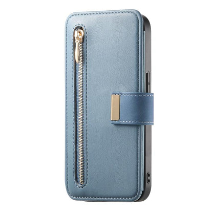For iPhone 12 / 12 Pro Ring Zipper Wallet RFID Blocking MagSafe Leather Phone Case(Blue) - iPhone 12 / 12 Pro Cases by buy2fix | Online Shopping UK | buy2fix