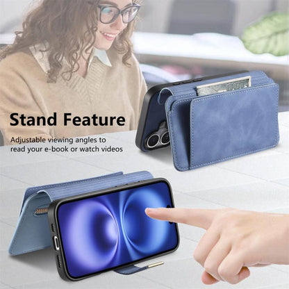 For iPhone 12 / 12 Pro Ring Zipper Wallet RFID Blocking MagSafe Leather Phone Case(Blue) - iPhone 12 / 12 Pro Cases by buy2fix | Online Shopping UK | buy2fix