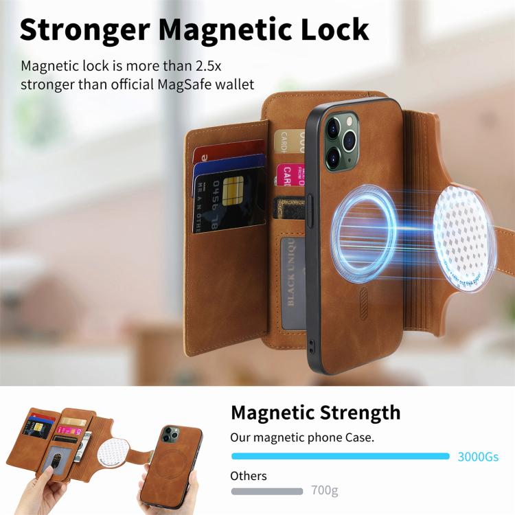 For iPhone 11 Pro Ring Zipper Wallet RFID Blocking MagSafe Leather Phone Case(Brown) - iPhone 11 Pro Cases by buy2fix | Online Shopping UK | buy2fix