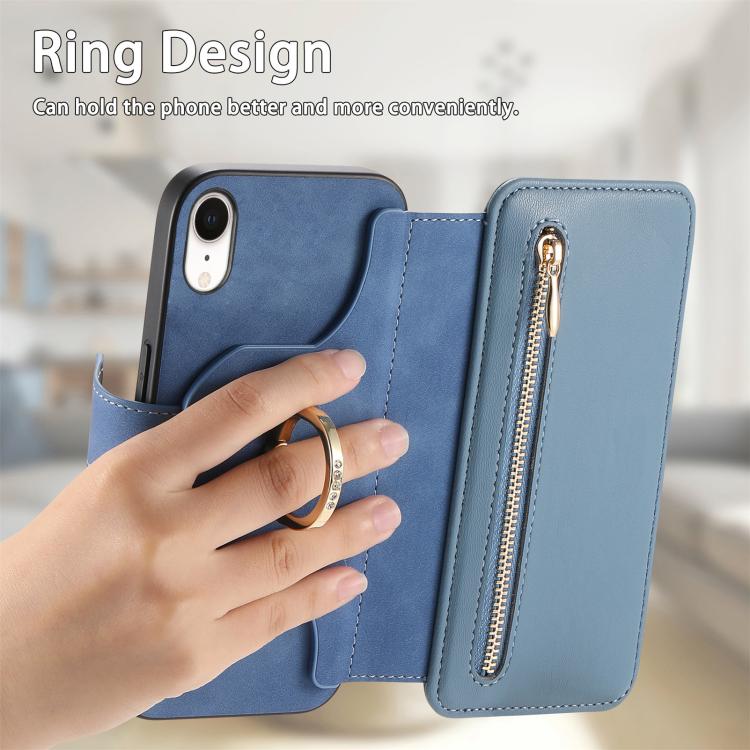 For iPhone XR Ring Zipper Wallet RFID Blocking MagSafe Leather Phone Case(Blue) - More iPhone Cases by buy2fix | Online Shopping UK | buy2fix