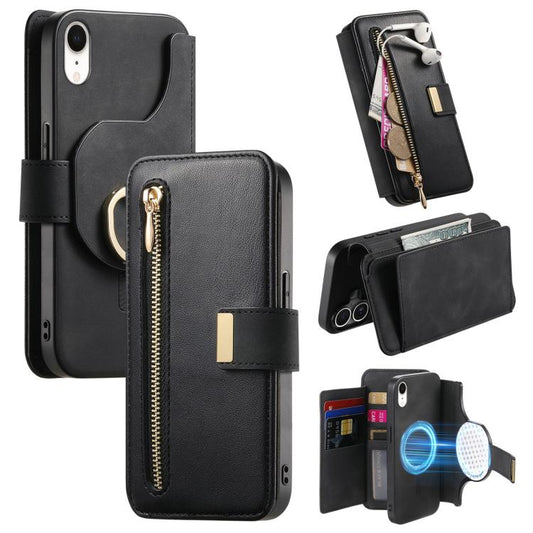 For iPhone XR Ring Zipper Wallet RFID Blocking MagSafe Leather Phone Case(Black) - More iPhone Cases by buy2fix | Online Shopping UK | buy2fix
