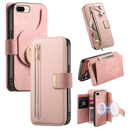 For iPhone 7 Plus / 8 Plus Ring Zipper Wallet RFID Blocking MagSafe Leather Phone Case(Pink) - More iPhone Cases by buy2fix | Online Shopping UK | buy2fix