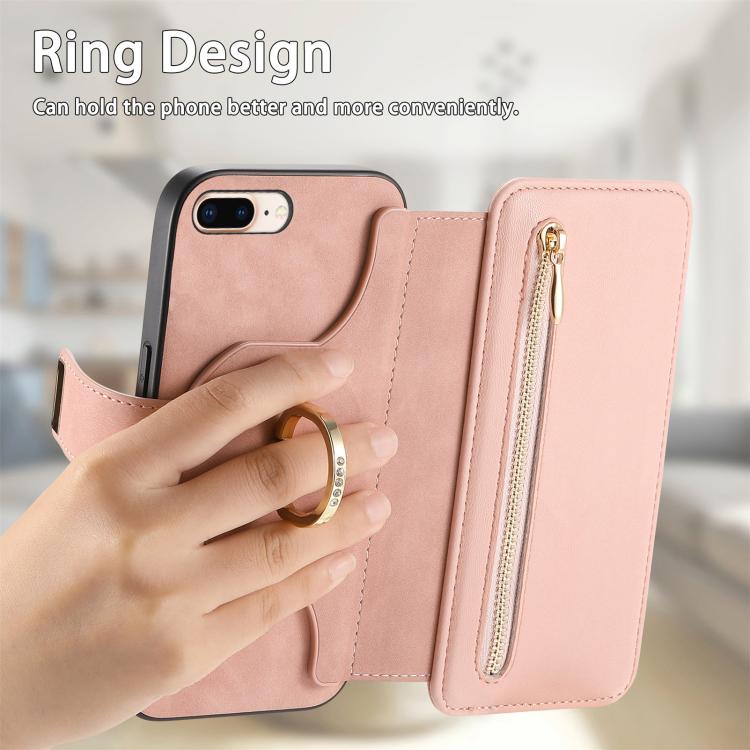 For iPhone 7 Plus / 8 Plus Ring Zipper Wallet RFID Blocking MagSafe Leather Phone Case(Pink) - More iPhone Cases by buy2fix | Online Shopping UK | buy2fix