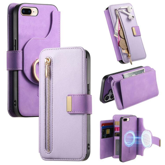 For iPhone 7 Plus / 8 Plus Ring Zipper Wallet RFID Blocking MagSafe Leather Phone Case(Purple) - More iPhone Cases by buy2fix | Online Shopping UK | buy2fix