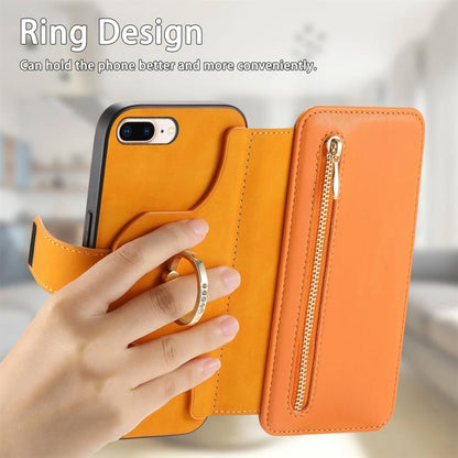 For iPhone 7 Plus / 8 Plus Ring Zipper Wallet RFID Blocking MagSafe Leather Phone Case(Orange) - More iPhone Cases by buy2fix | Online Shopping UK | buy2fix