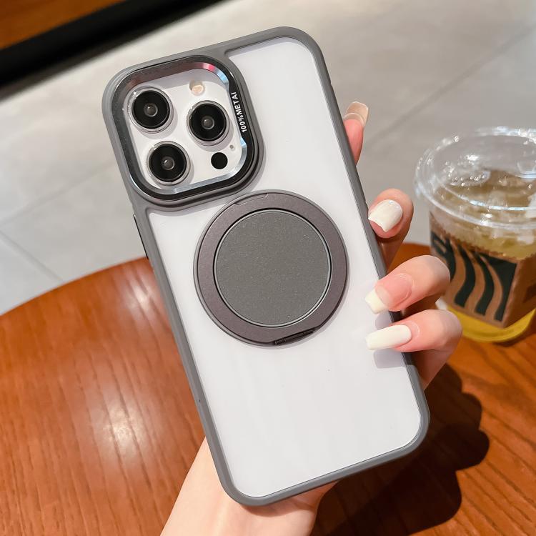 For iPhone 16 Pro Transparent MagSafe Magnetic Holder Phone Case(Grey) - iPhone 16 Pro Cases by buy2fix | Online Shopping UK | buy2fix
