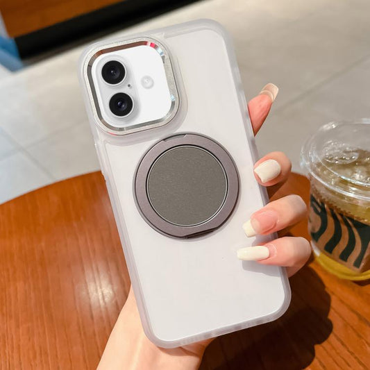 For iPhone 16 Transparent MagSafe Magnetic Holder Phone Case(White) - iPhone 16 Cases by buy2fix | Online Shopping UK | buy2fix