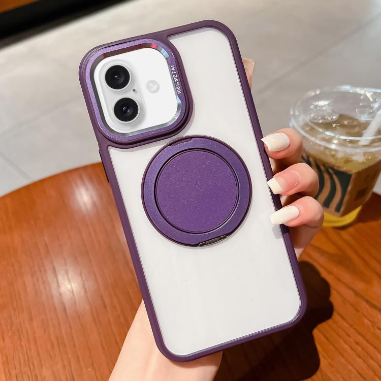 For iPhone 16 Transparent MagSafe Magnetic Holder Phone Case(Purple) - iPhone 16 Cases by buy2fix | Online Shopping UK | buy2fix