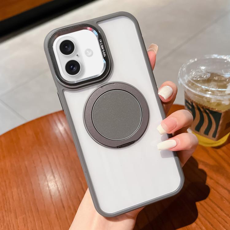 For iPhone 16 Transparent MagSafe Magnetic Holder Phone Case(Grey) - iPhone 16 Cases by buy2fix | Online Shopping UK | buy2fix