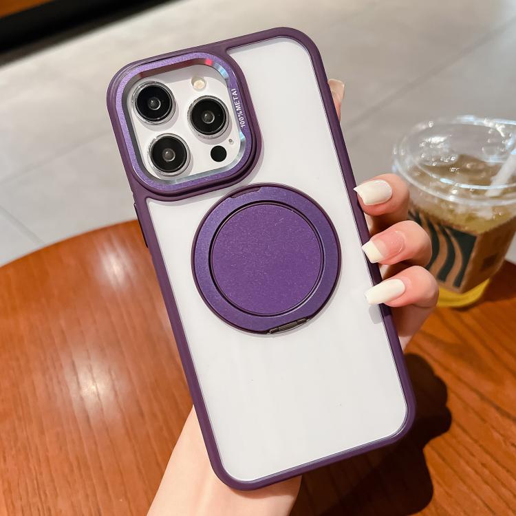 For iPhone 15 Pro Max Transparent MagSafe Magnetic Holder Phone Case(Purple) - iPhone 15 Pro Max Cases by buy2fix | Online Shopping UK | buy2fix