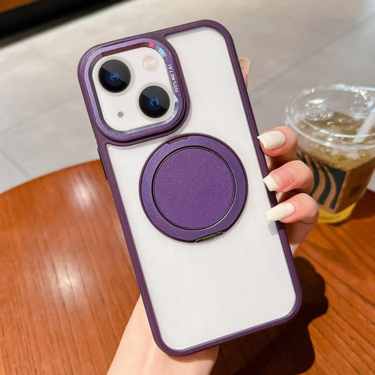 For iPhone 15 Transparent MagSafe Magnetic Holder Phone Case(Purple)