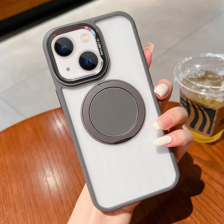 For iPhone 15 Transparent MagSafe Magnetic Holder Phone Case(Grey) - iPhone 15 Cases by buy2fix | Online Shopping UK | buy2fix